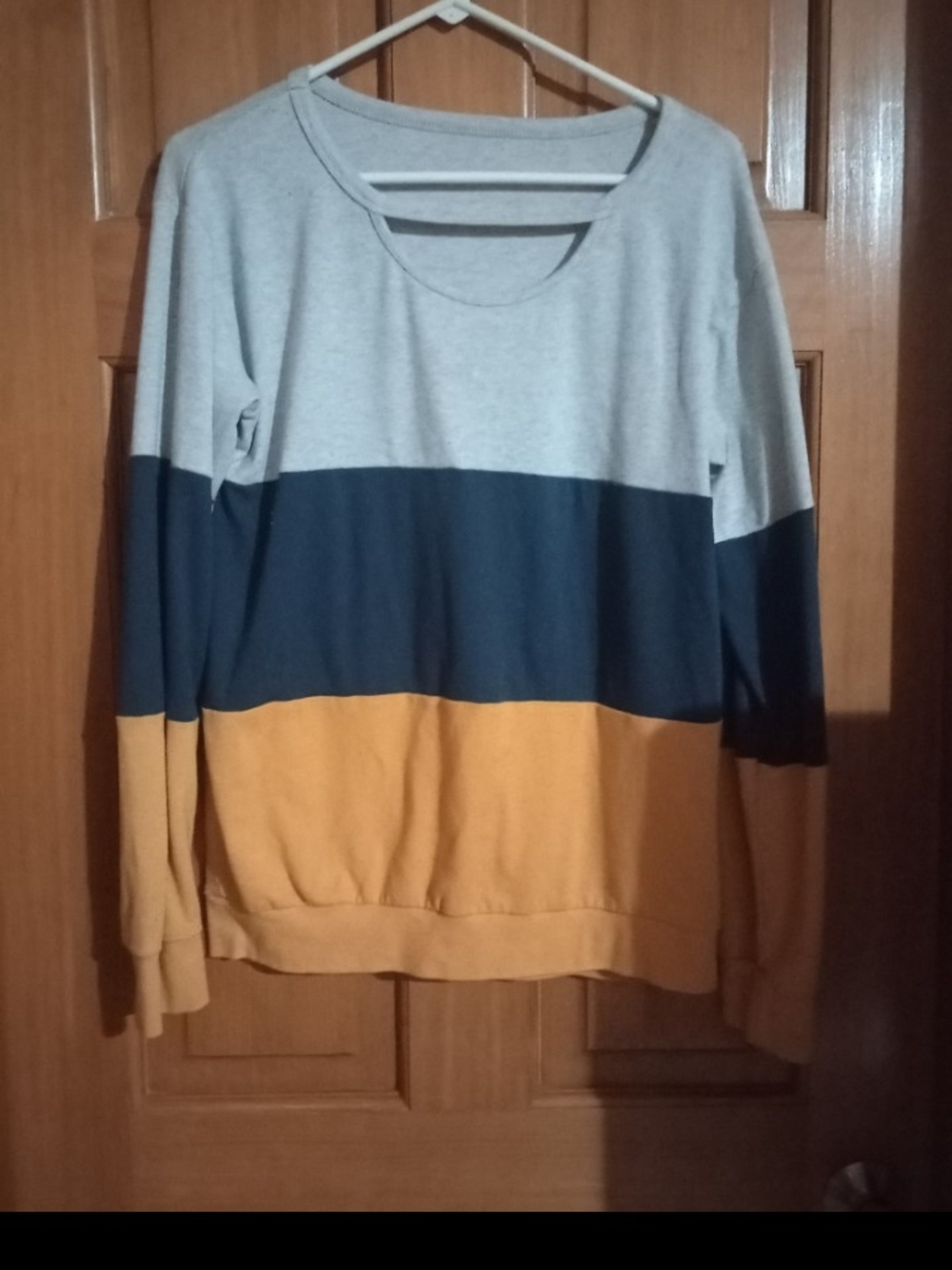 Colorblock Crewneck Sweater - Gray, Navy & Mustard